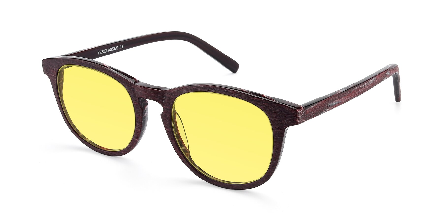 Angle of SR6044 in Wine-Wooden with Medium Yellow Tinted Lenses
