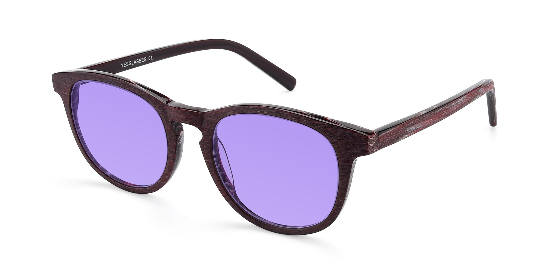 Angle of SR6044 in Wine-Wooden with Medium Purple Tinted Lenses