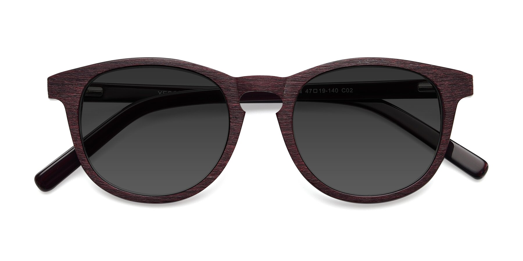 Folded Front of SR6044 in Wine-Wooden with Gray Tinted Lenses
