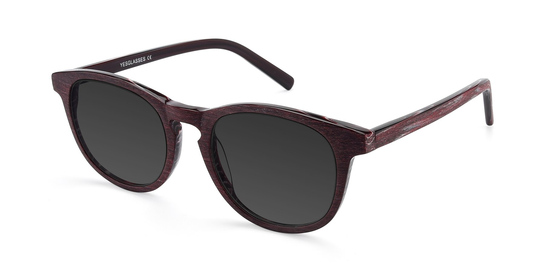 Angle of SR6044 in Wine-Wooden with Gray Tinted Lenses
