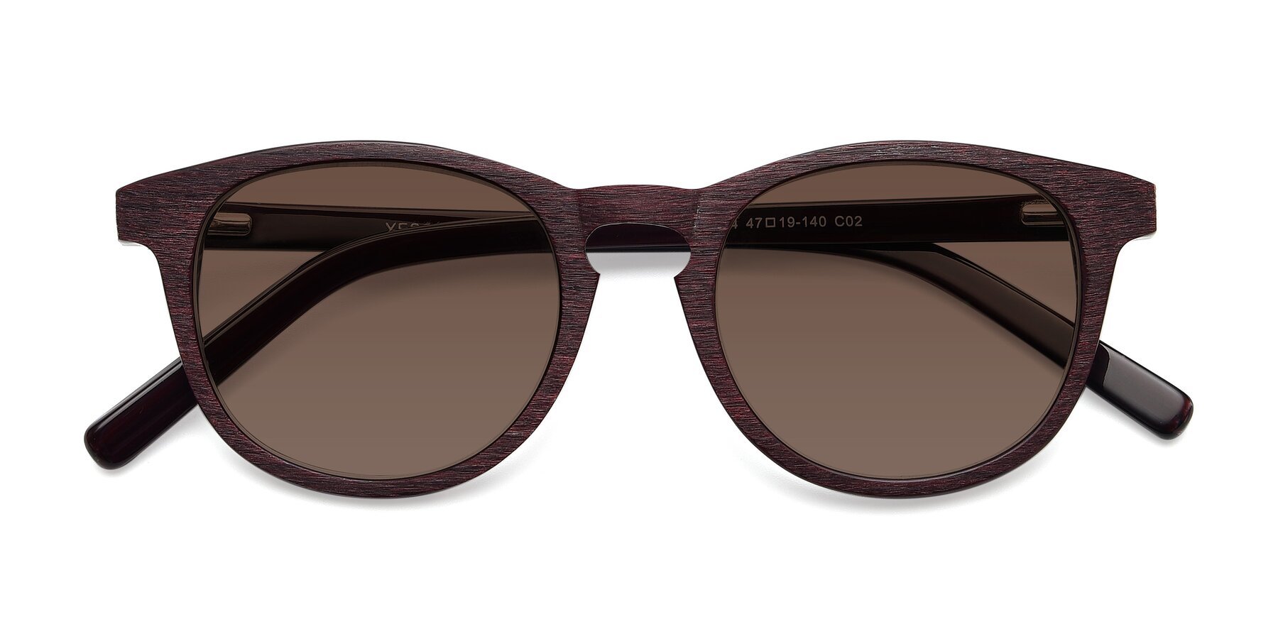 Folded Front of SR6044 in Wine-Wooden with Brown Tinted Lenses