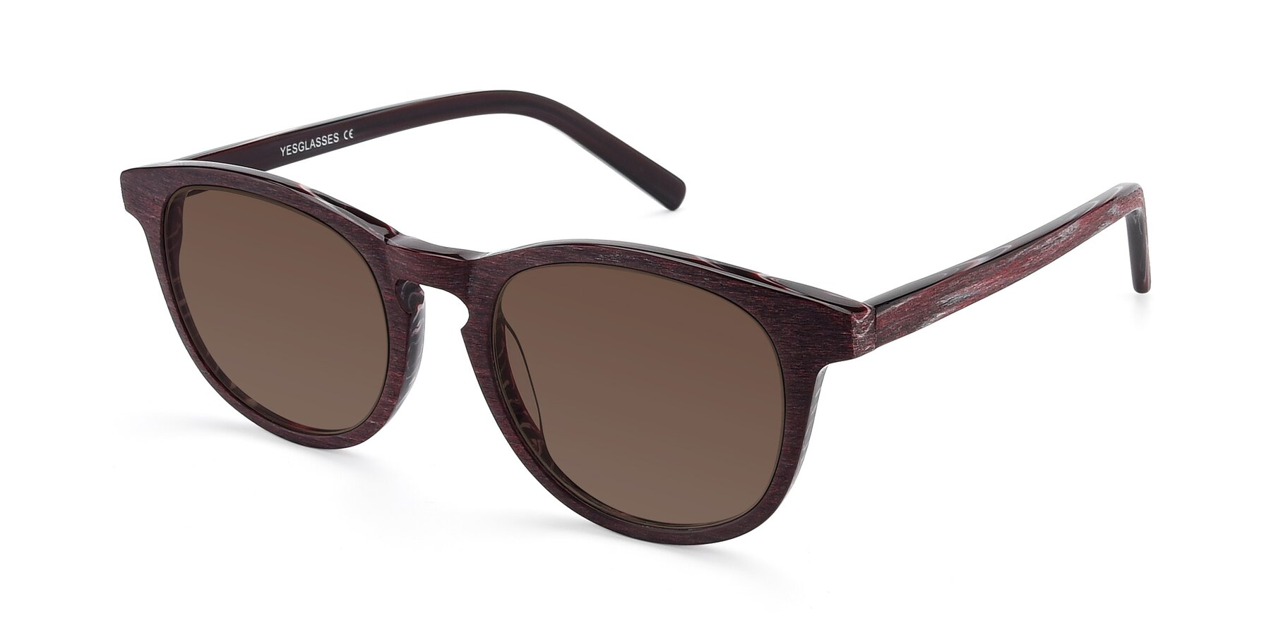 Angle of SR6044 in Wine-Wooden with Brown Tinted Lenses