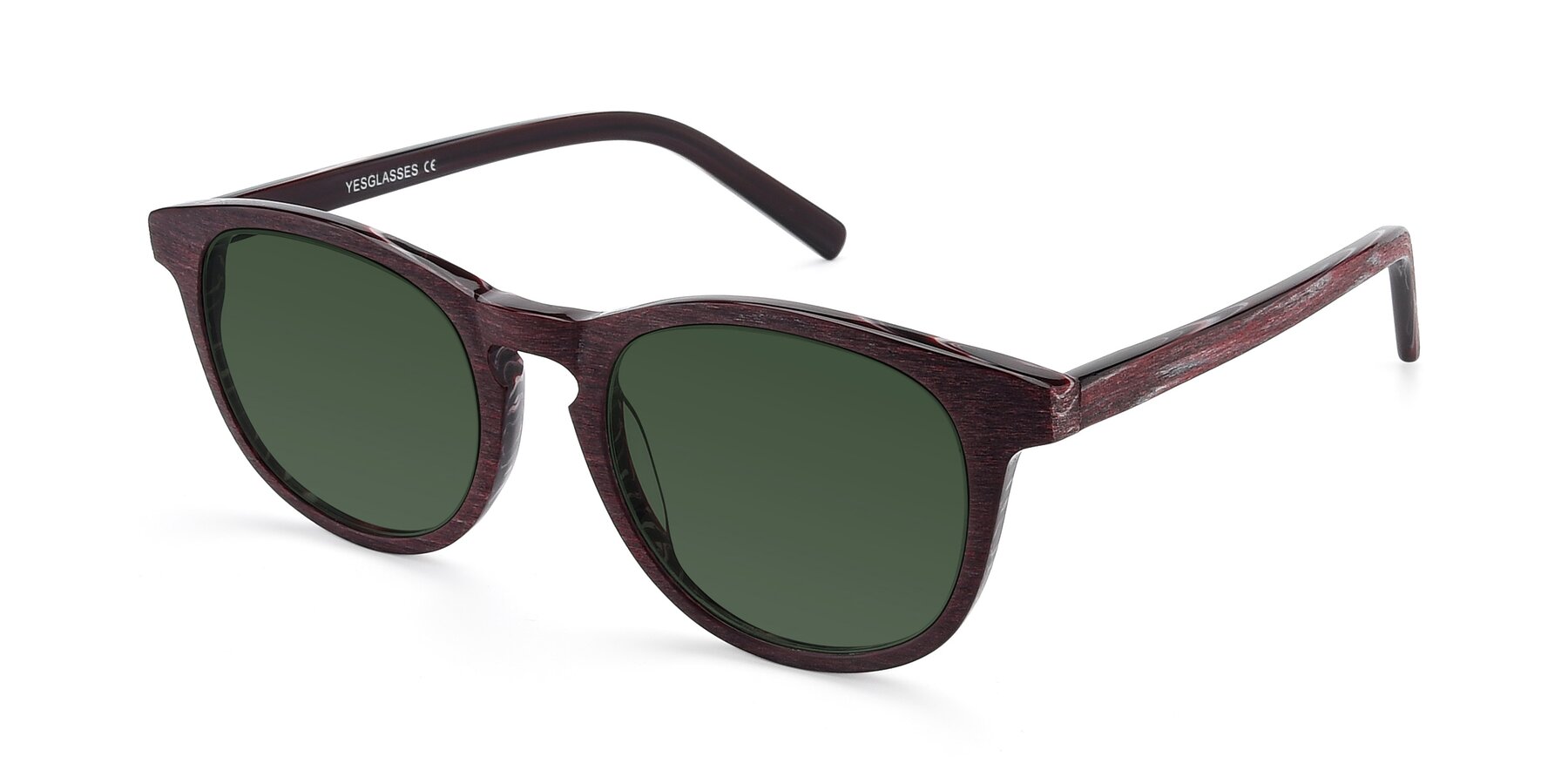 Angle of SR6044 in Wine-Wooden with Green Tinted Lenses