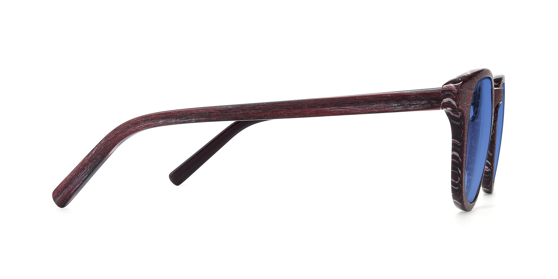 Side of SR6044 in Wine-Wooden with Blue Tinted Lenses