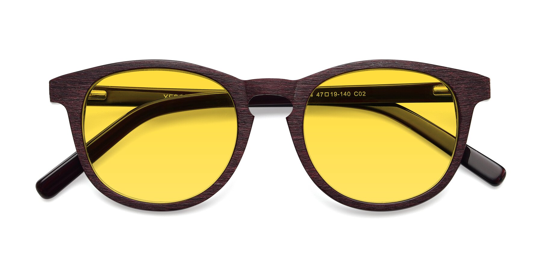 Folded Front of SR6044 in Wine-Wooden with Yellow Tinted Lenses