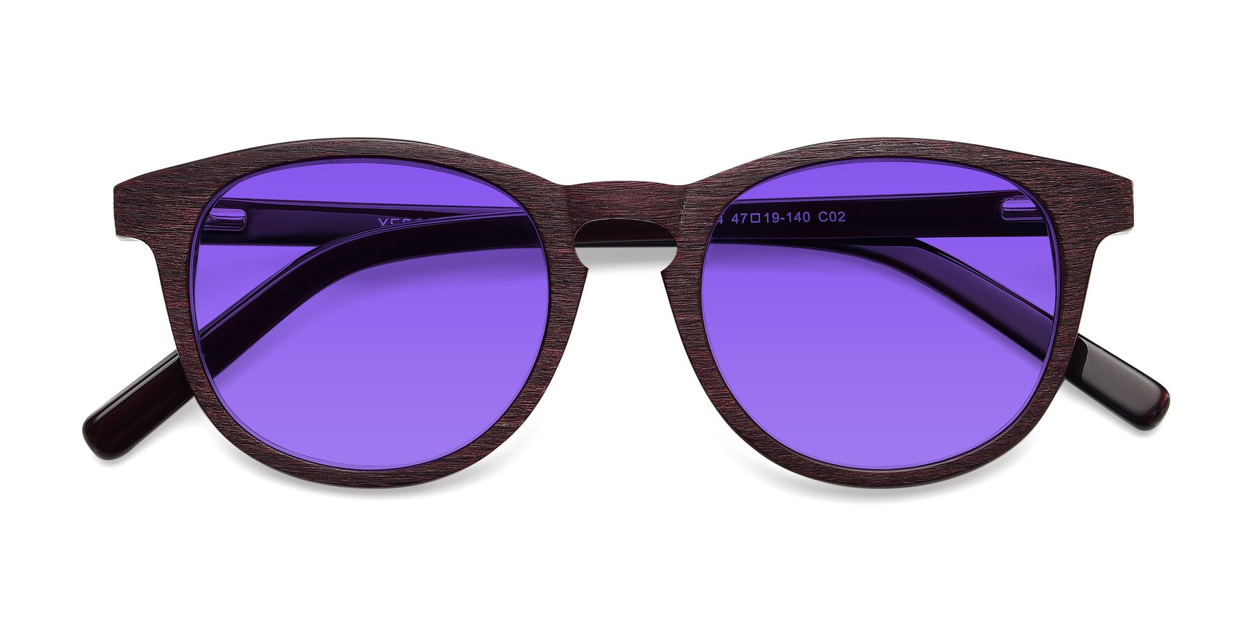 Folded Front of SR6044 in Wine-Wooden with Purple Tinted Lenses