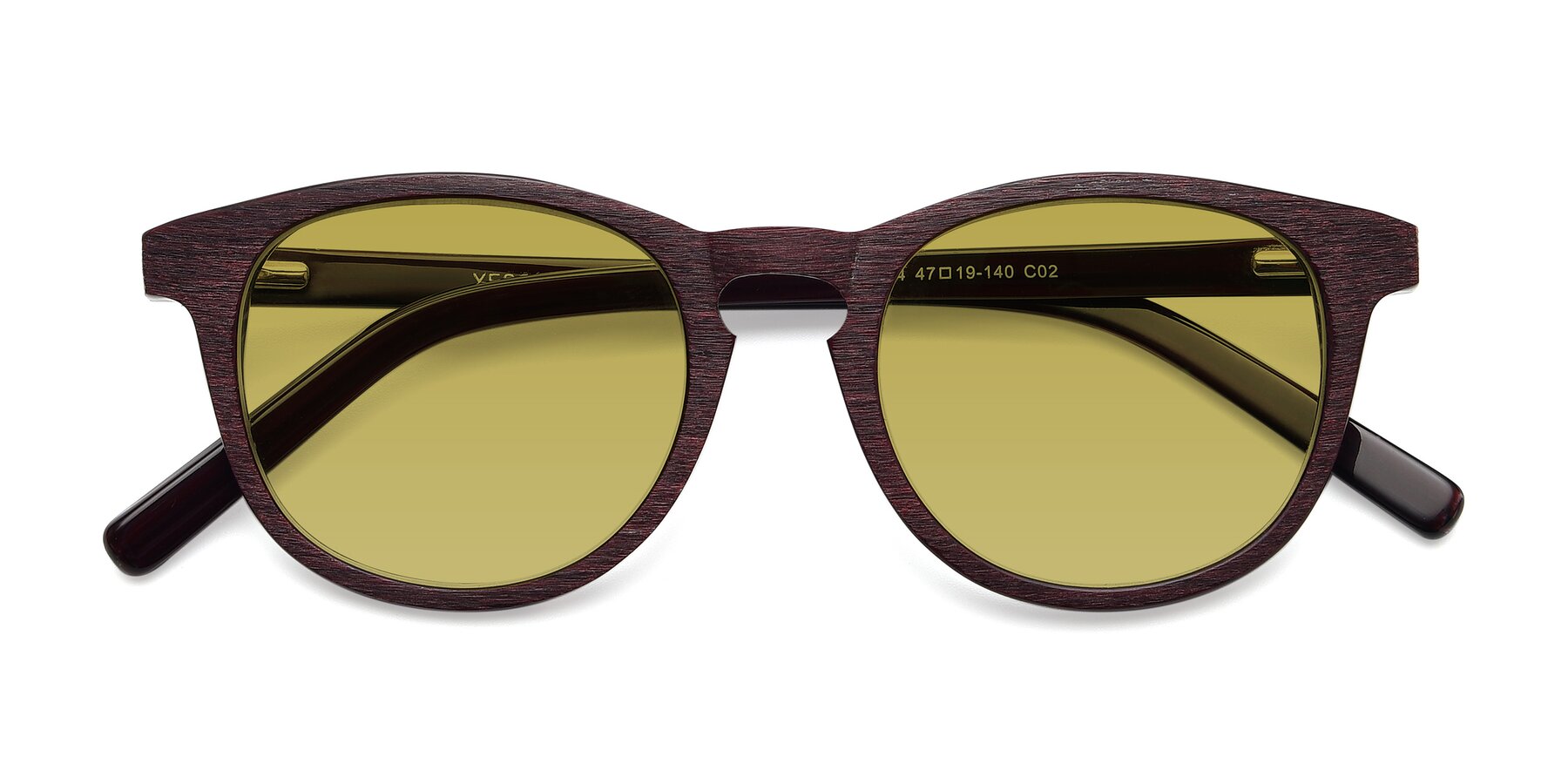 Folded Front of SR6044 in Wine-Wooden with Champagne Tinted Lenses