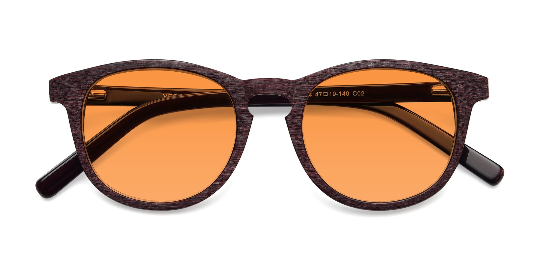 Folded Front of SR6044 in Wine-Wooden with Orange Tinted Lenses