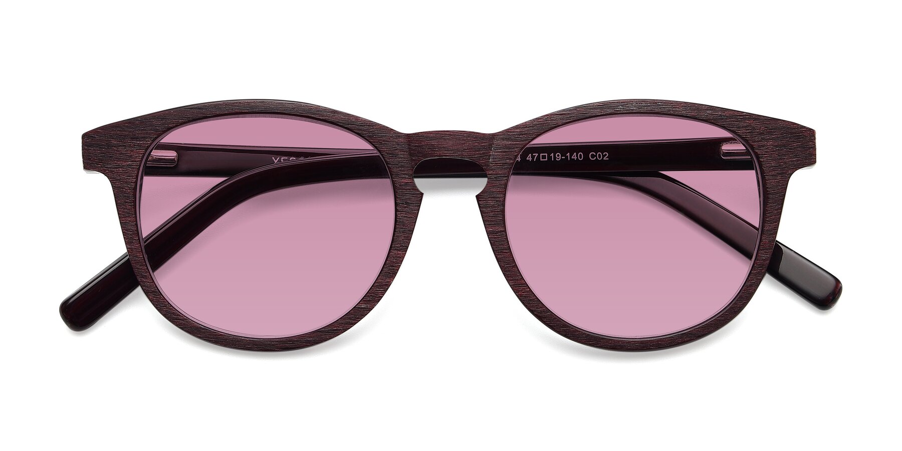 Folded Front of SR6044 in Wine-Wooden with Medium Wine Tinted Lenses