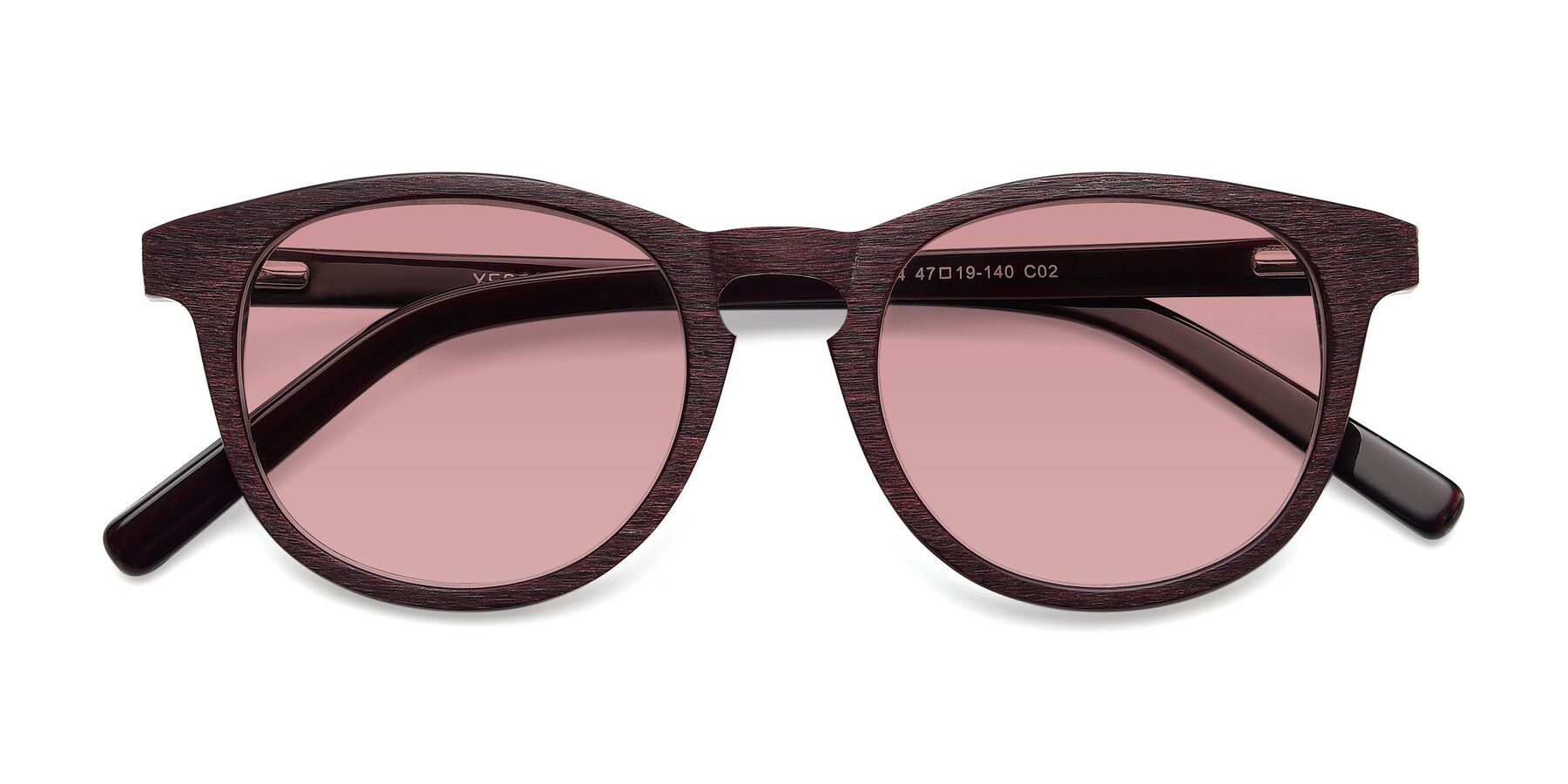 Folded Front of SR6044 in Wine-Wooden with Medium Garnet Tinted Lenses