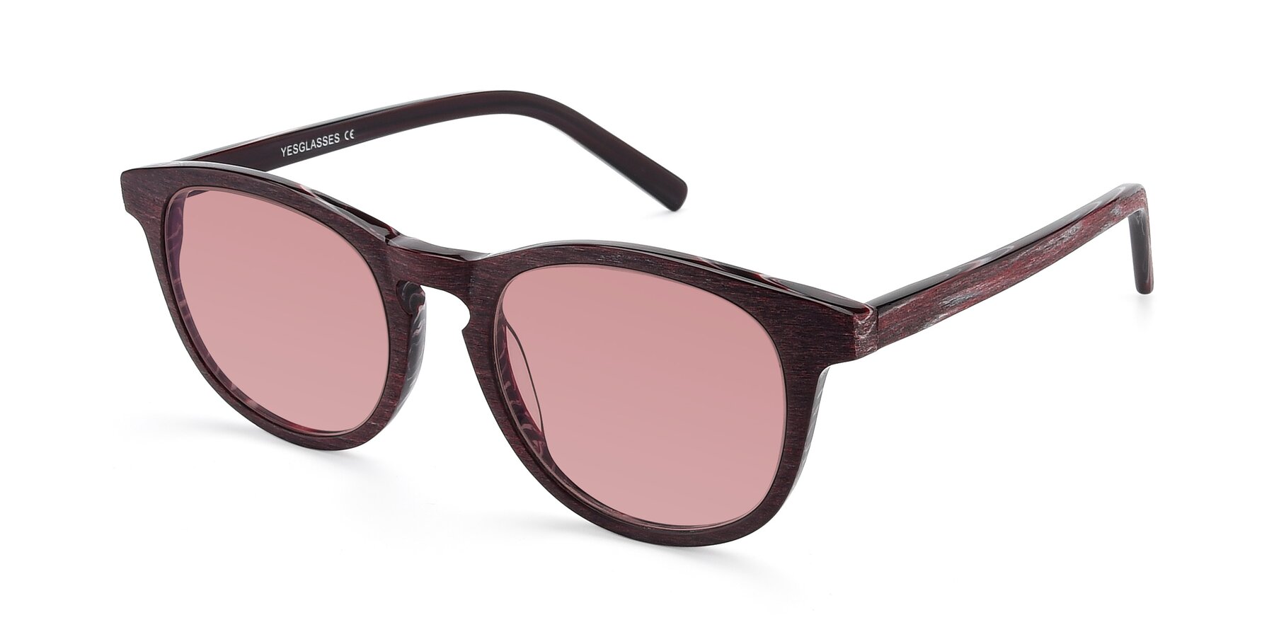 Angle of SR6044 in Wine-Wooden with Medium Garnet Tinted Lenses