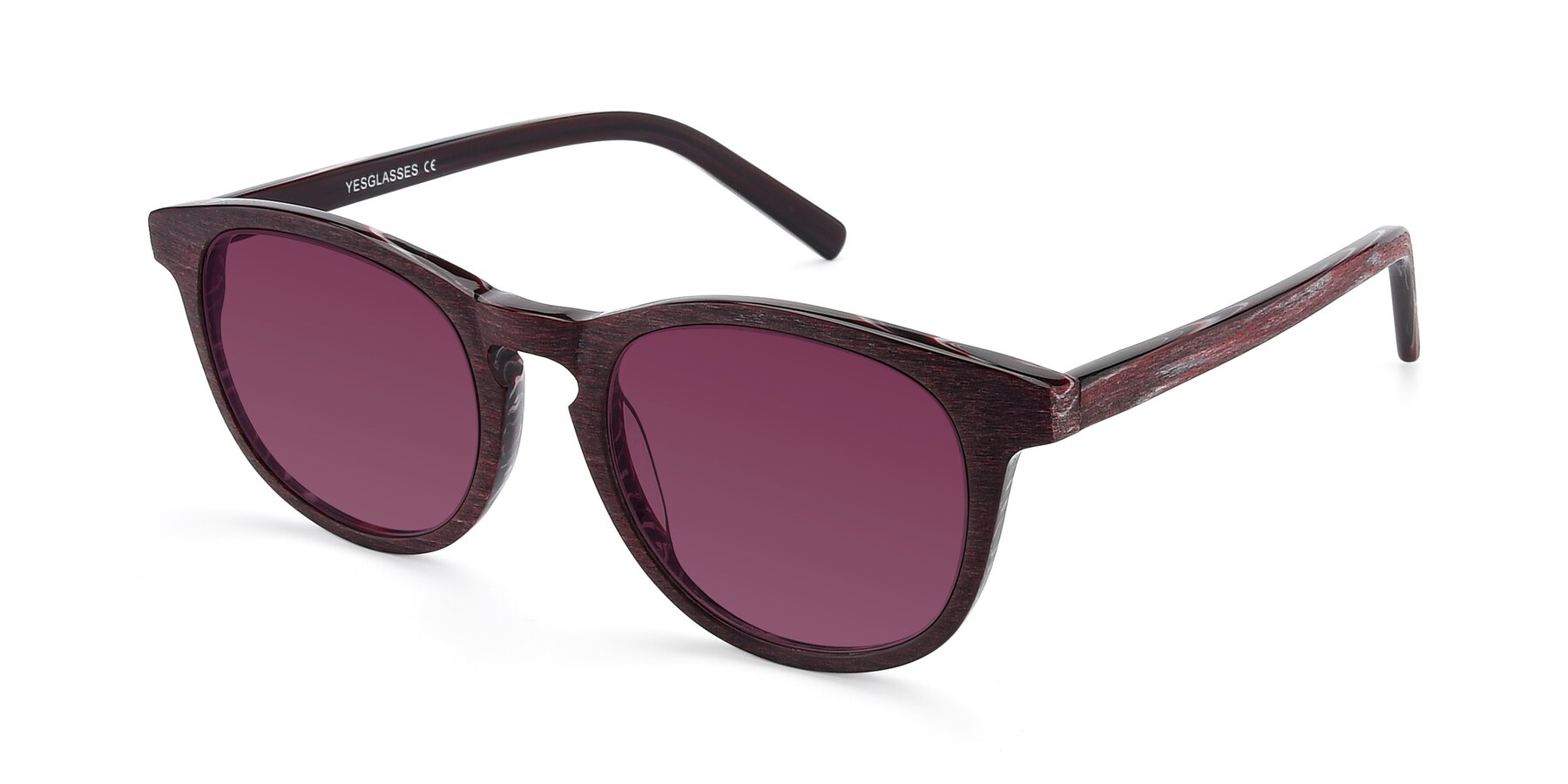 Angle of SR6044 in Wine-Wooden with Wine Tinted Lenses