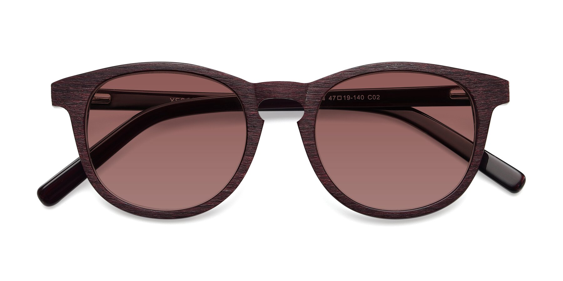 Folded Front of SR6044 in Wine-Wooden with Garnet Tinted Lenses