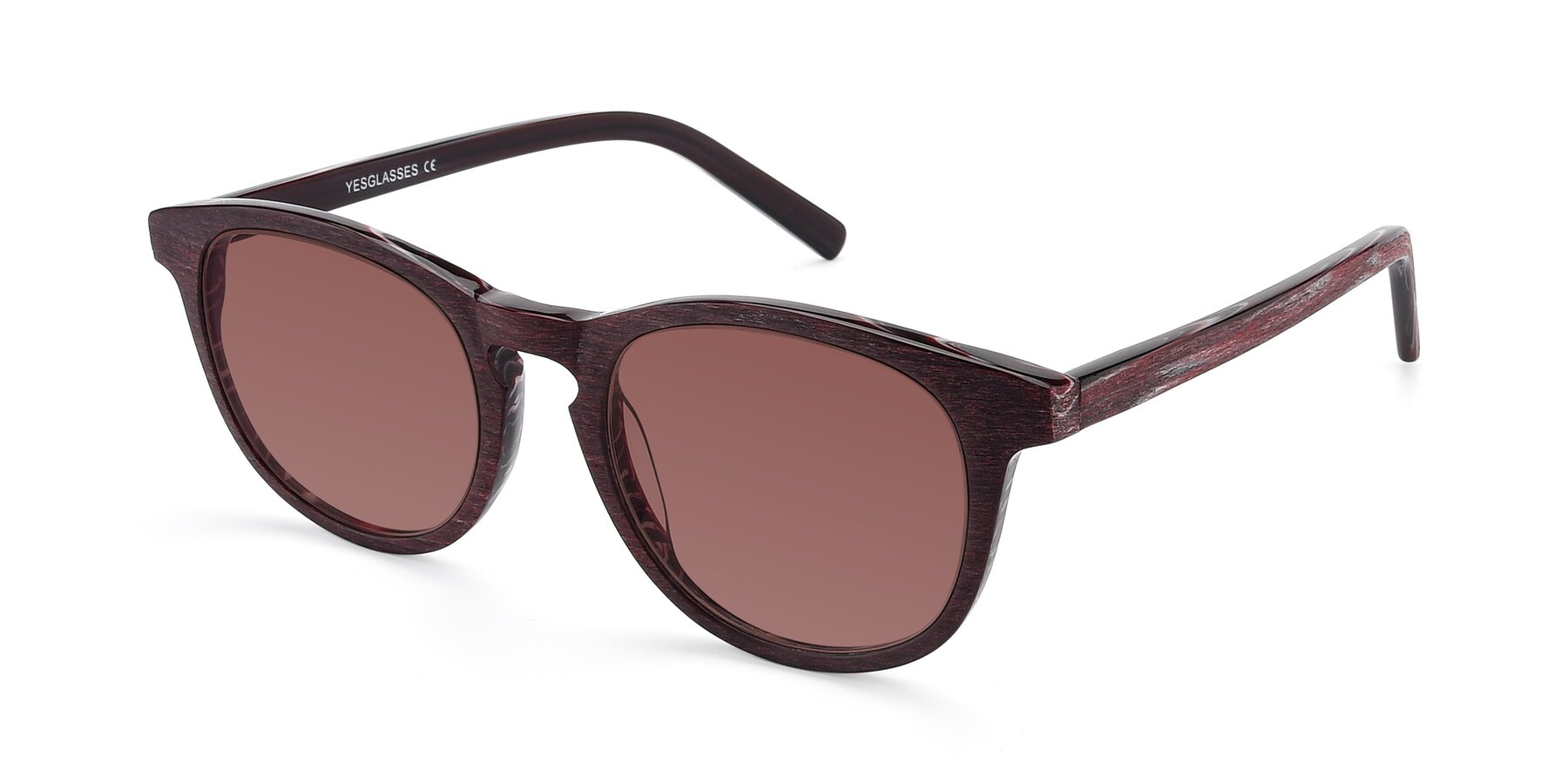 Angle of SR6044 in Wine-Wooden with Garnet Tinted Lenses