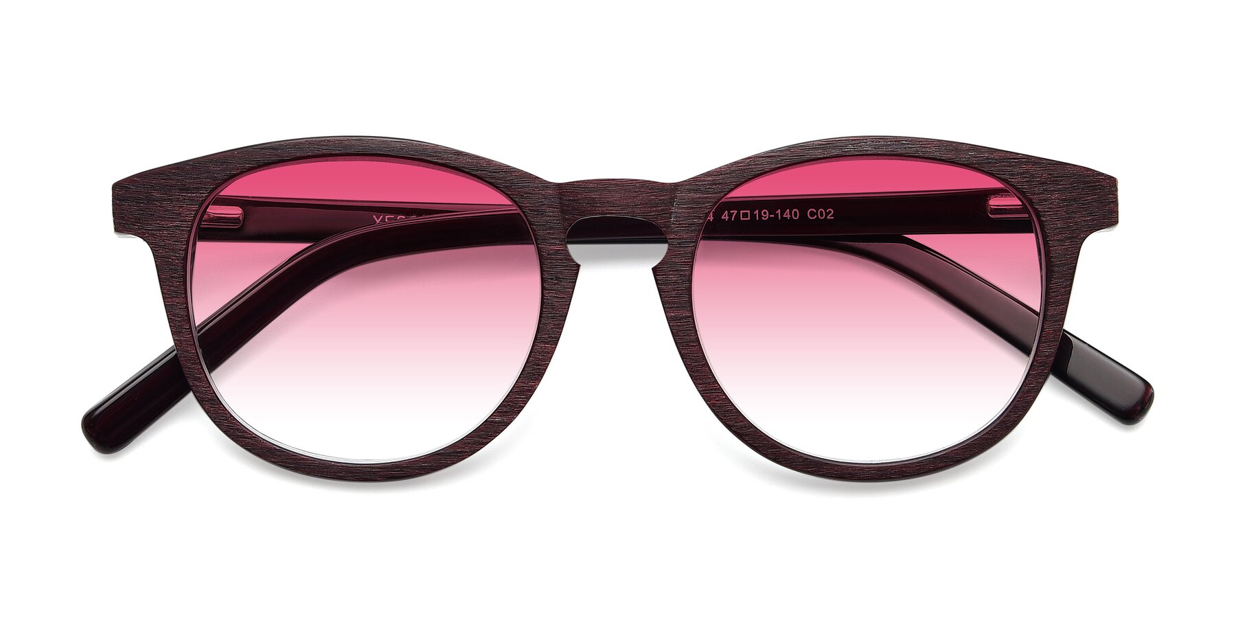 Folded Front of SR6044 in Wine-Wooden with Pink Gradient Lenses