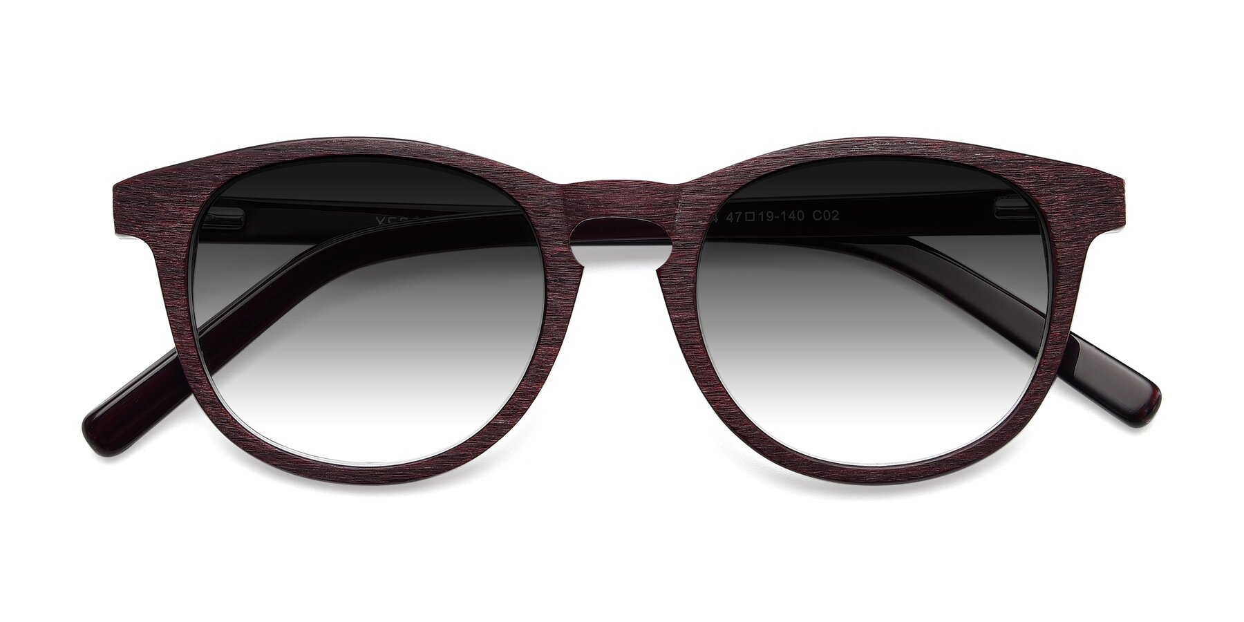 Folded Front of SR6044 in Wine-Wooden with Gray Gradient Lenses