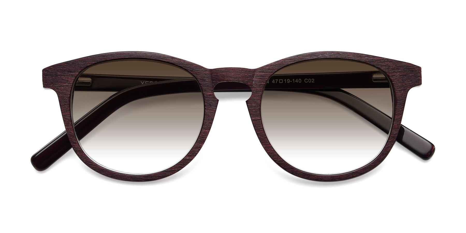 Folded Front of SR6044 in Wine-Wooden with Brown Gradient Lenses
