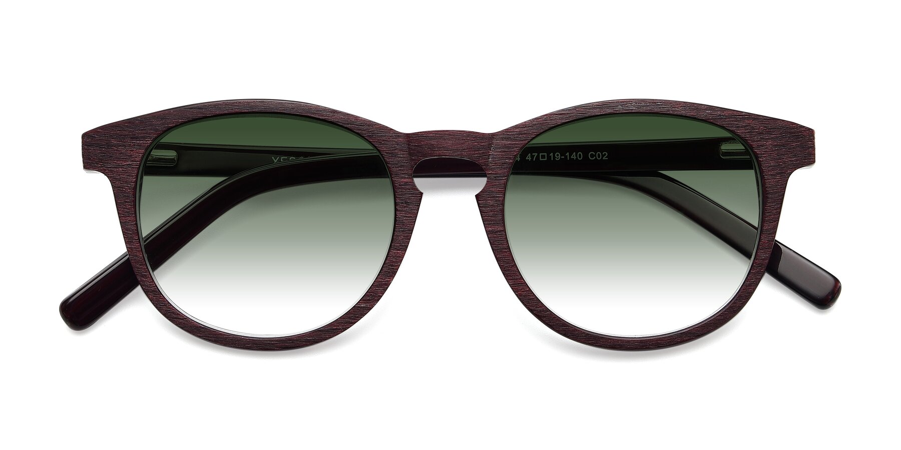Folded Front of SR6044 in Wine-Wooden with Green Gradient Lenses
