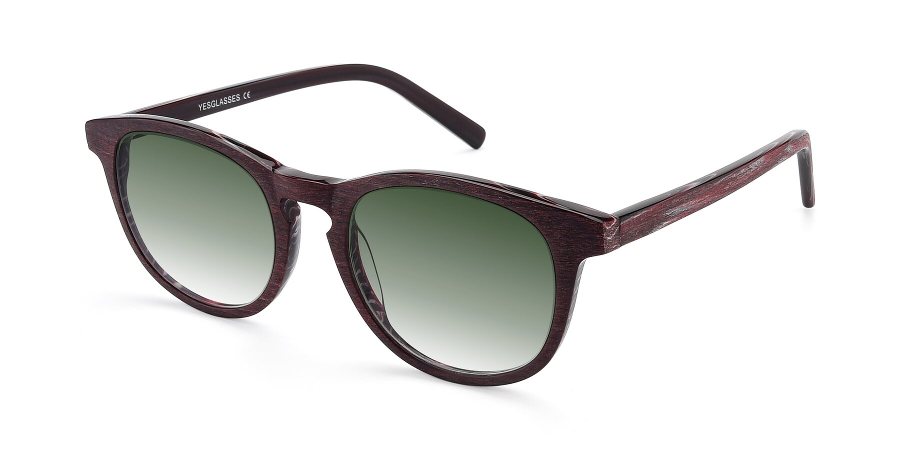Angle of SR6044 in Wine-Wooden with Green Gradient Lenses