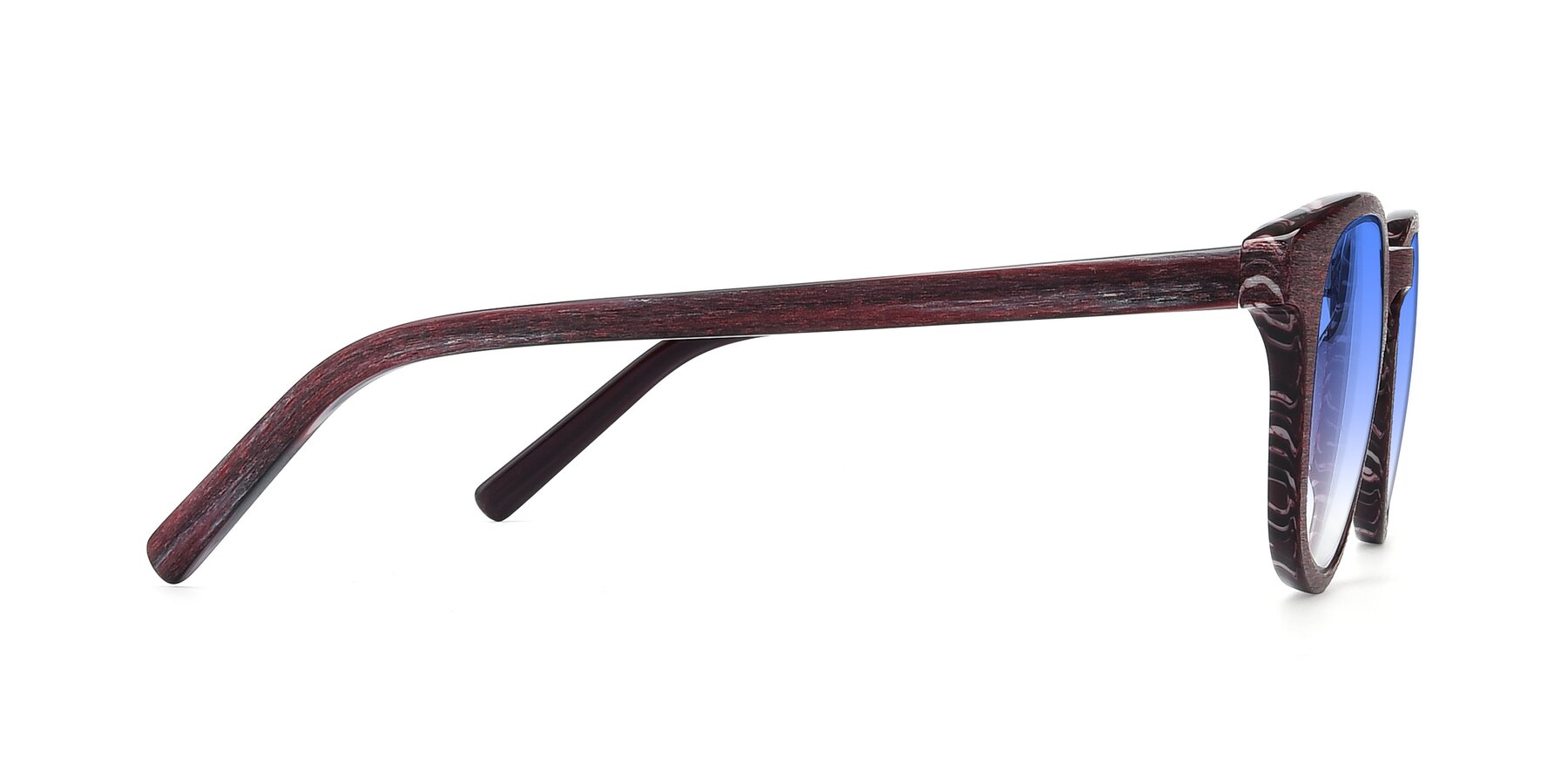 Side of SR6044 in Wine-Wooden with Blue Gradient Lenses