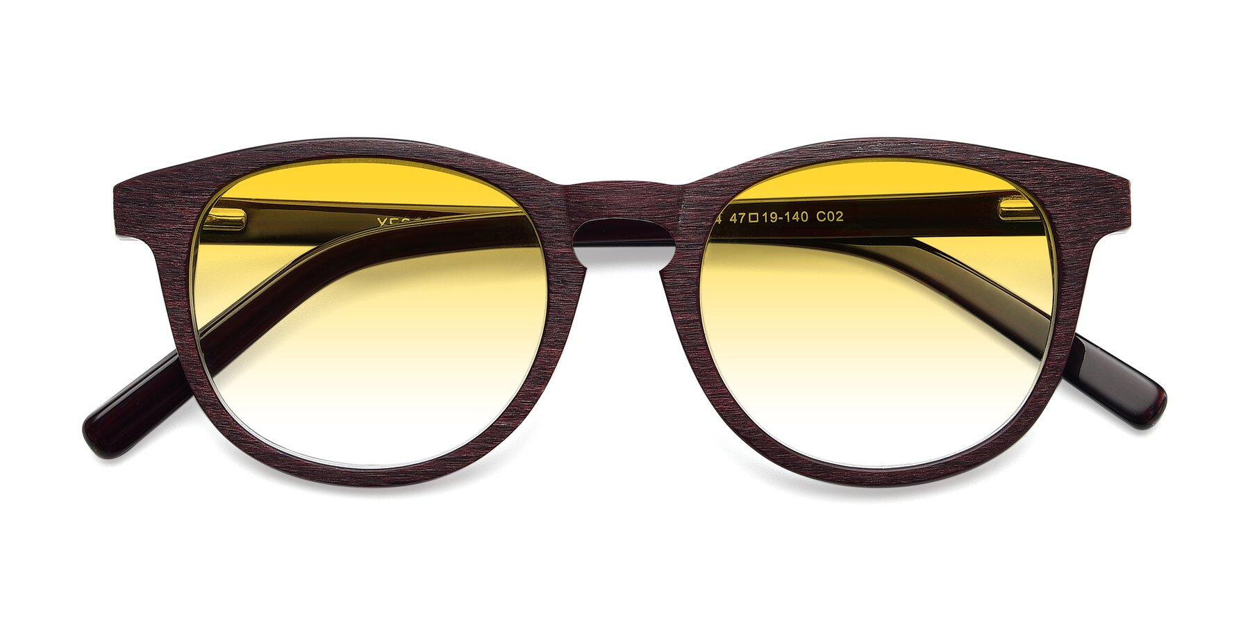 Folded Front of SR6044 in Wine-Wooden with Yellow Gradient Lenses