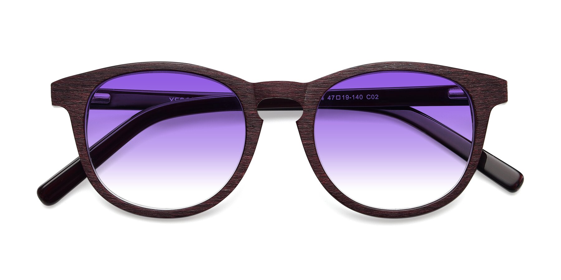 Folded Front of SR6044 in Wine-Wooden with Purple Gradient Lenses
