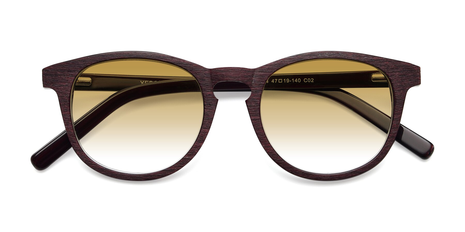 Folded Front of SR6044 in Wine-Wooden with Champagne Gradient Lenses