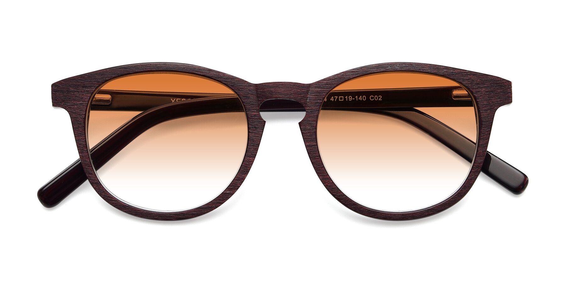Folded Front of SR6044 in Wine-Wooden with Orange Gradient Lenses