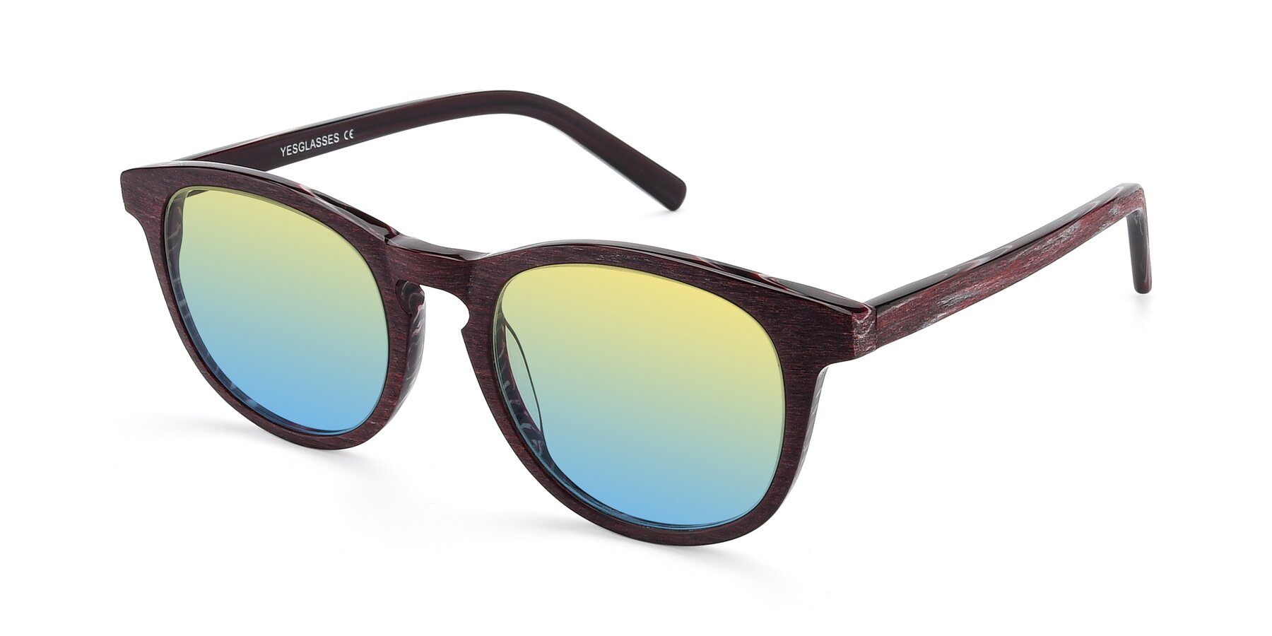 Angle of SR6044 in Wine-Wooden with Yellow / Blue Gradient Lenses