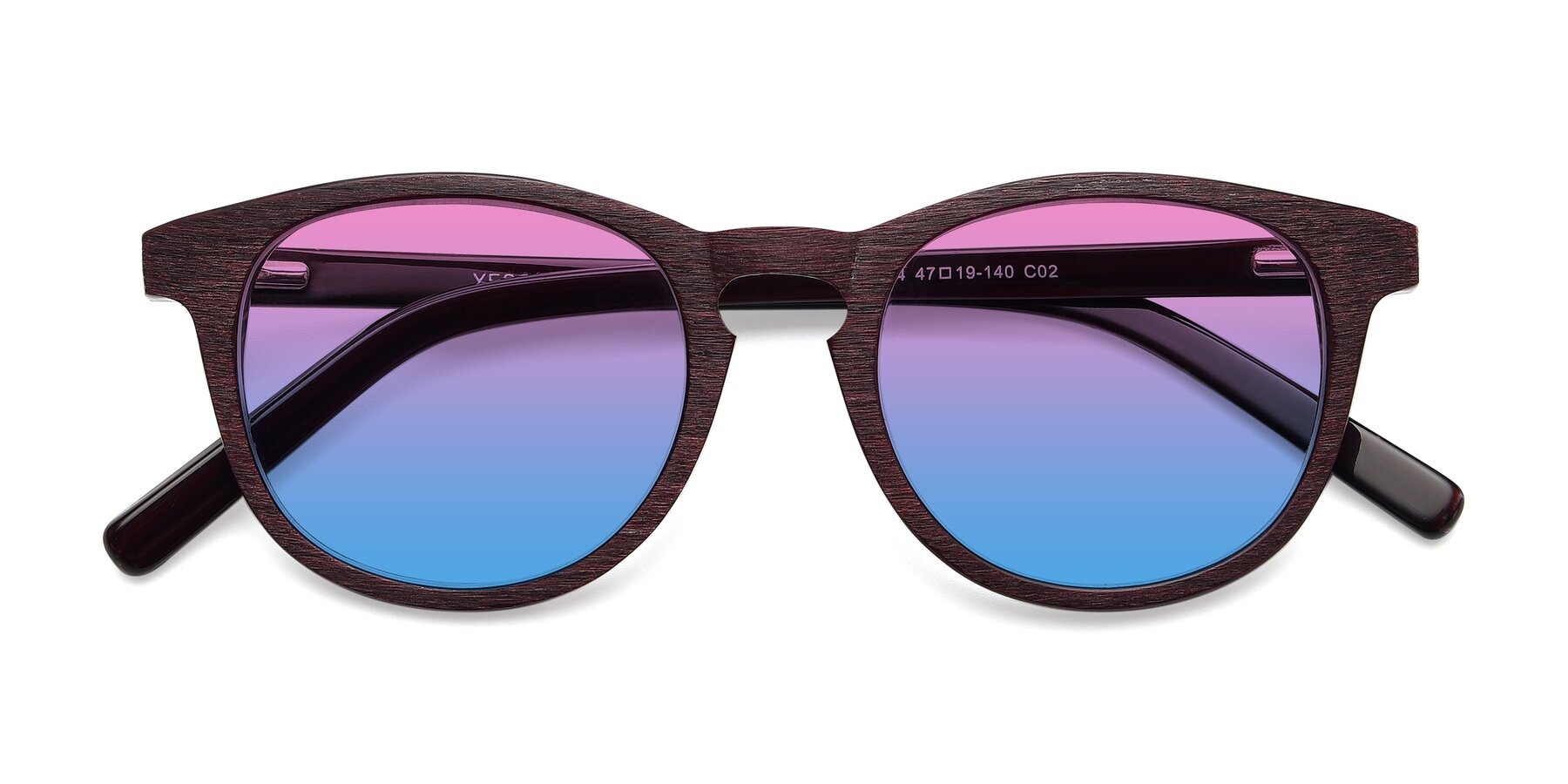 Folded Front of SR6044 in Wine-Wooden with Pink / Blue Gradient Lenses