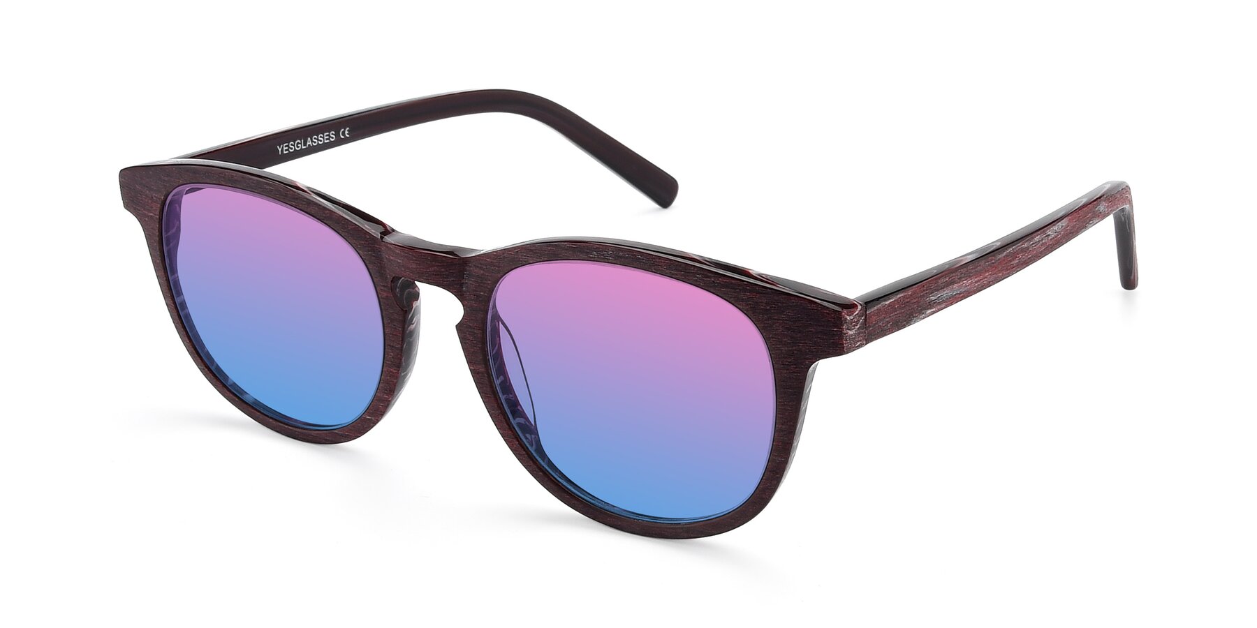 Angle of SR6044 in Wine-Wooden with Pink / Blue Gradient Lenses