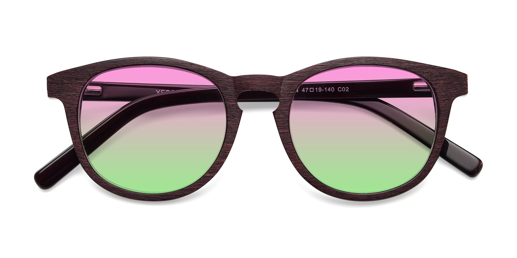 Folded Front of SR6044 in Wine-Wooden with Pink / Green Gradient Lenses