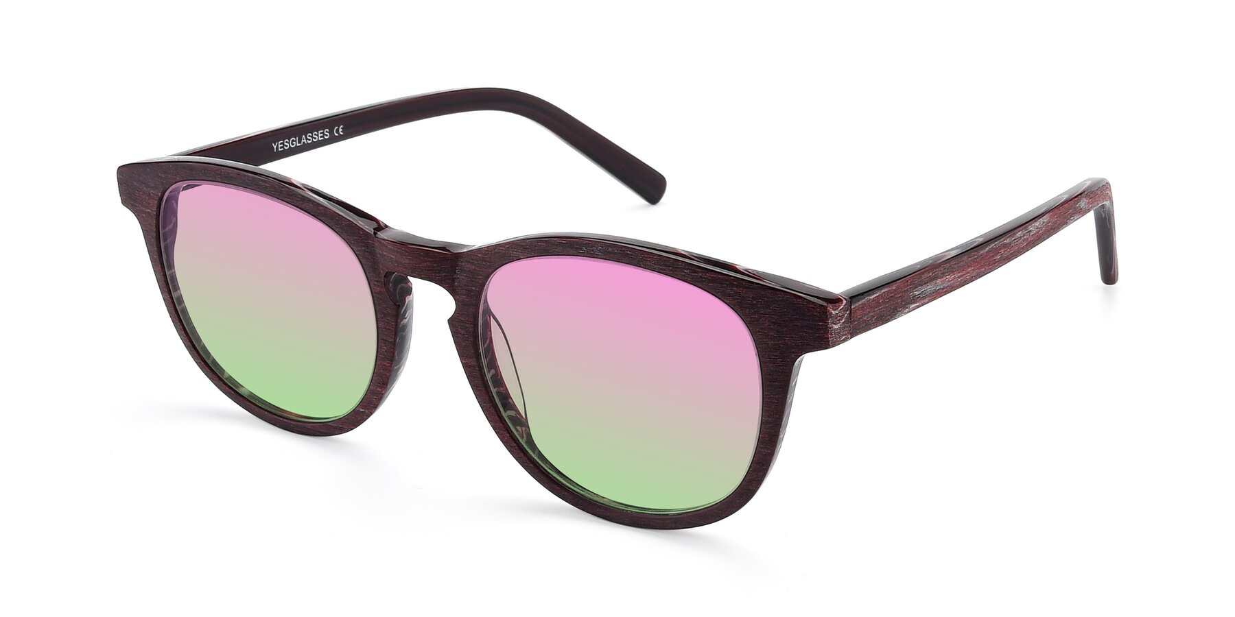 Angle of SR6044 in Wine-Wooden with Pink / Green Gradient Lenses