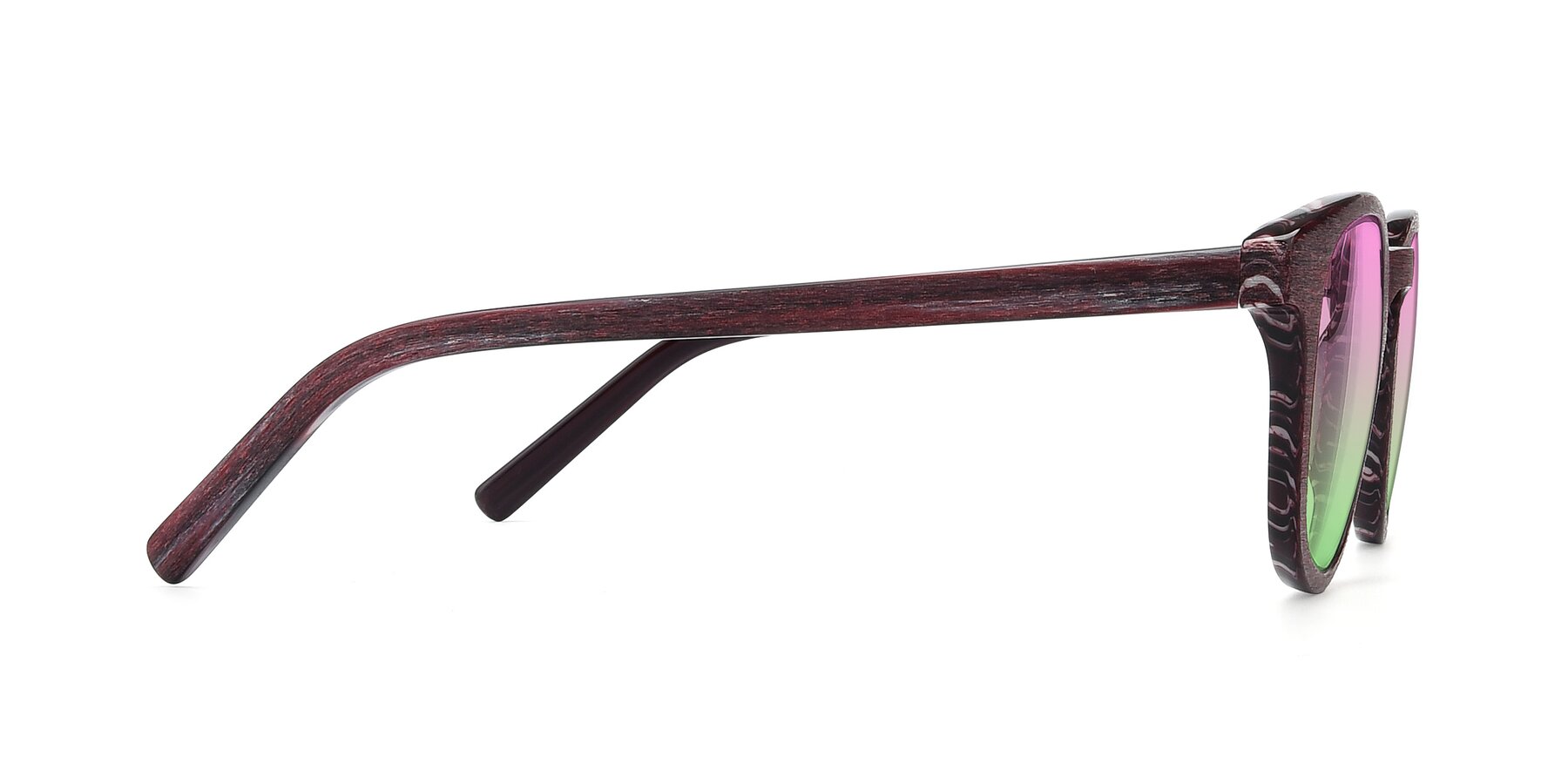 Side of SR6044 in Wine-Wooden with Pink / Green Gradient Lenses