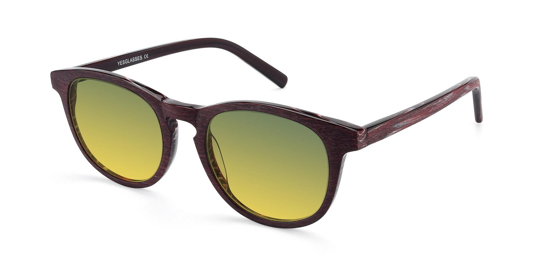 Angle of SR6044 in Wine-Wooden with Green / Yellow Gradient Lenses