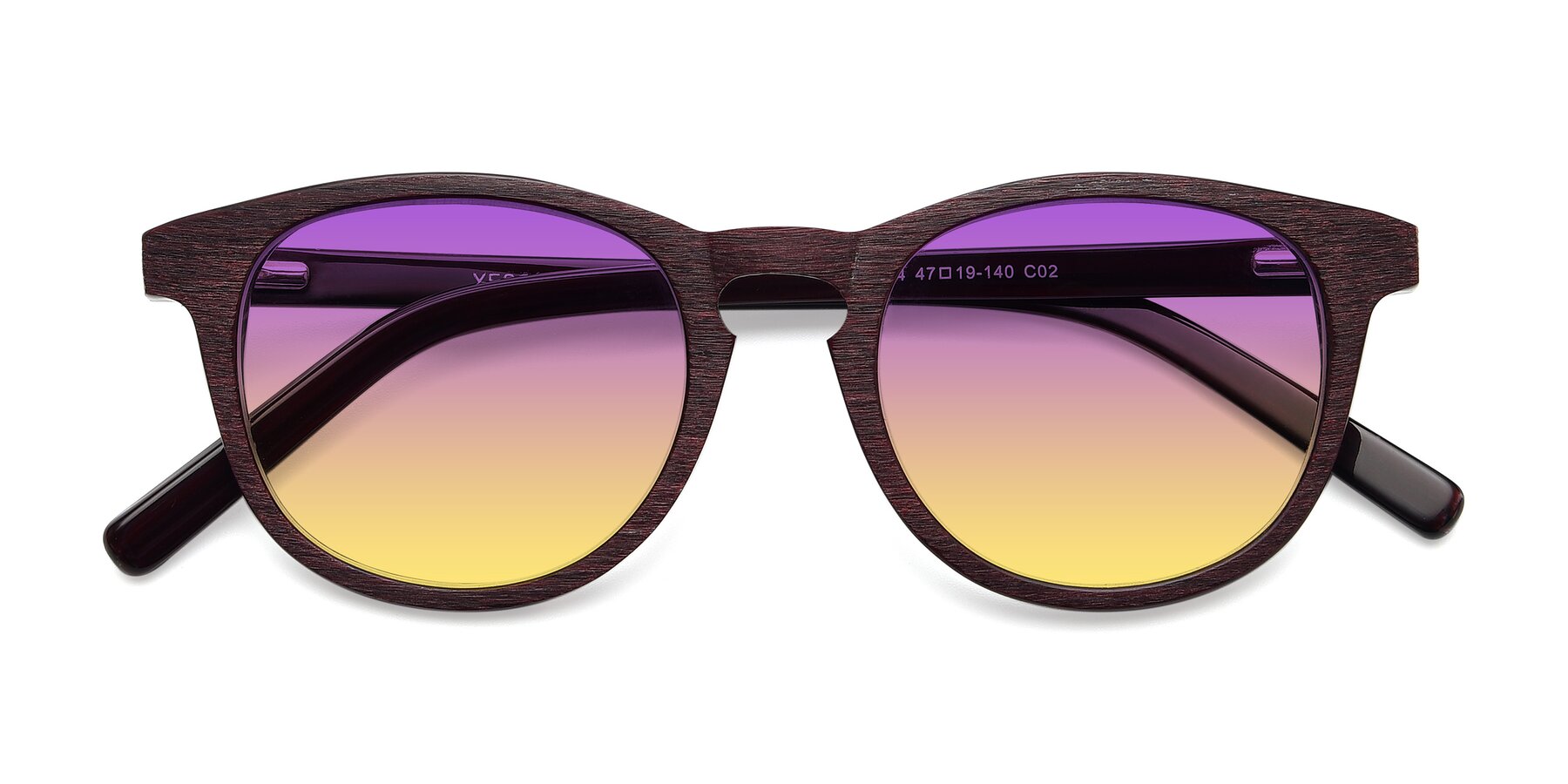 Folded Front of SR6044 in Wine-Wooden with Purple / Yellow Gradient Lenses