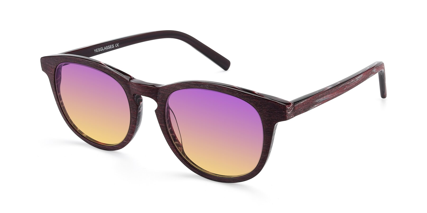 Angle of SR6044 in Wine-Wooden with Purple / Yellow Gradient Lenses