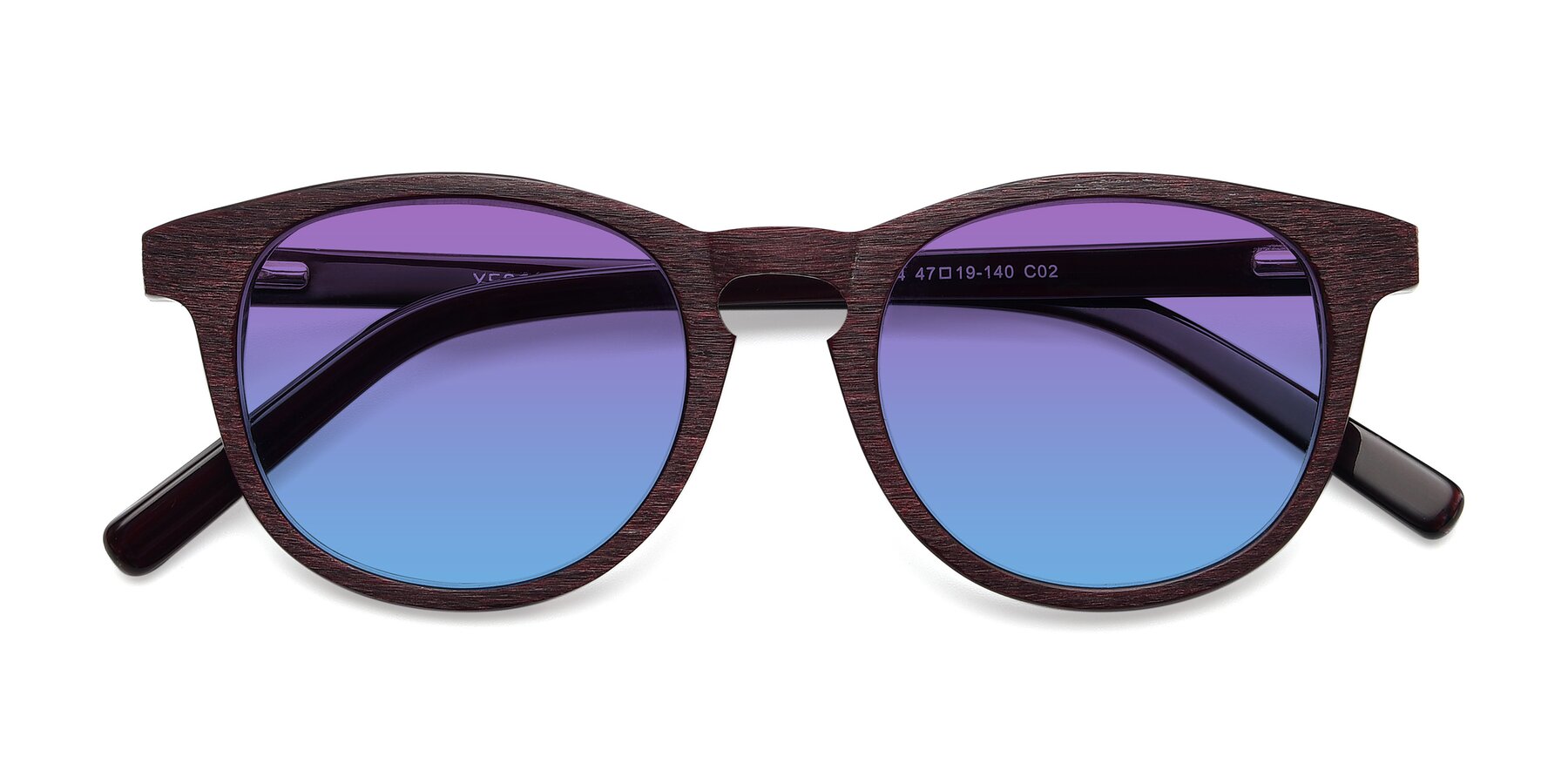 Folded Front of SR6044 in Wine-Wooden with Purple / Blue Gradient Lenses