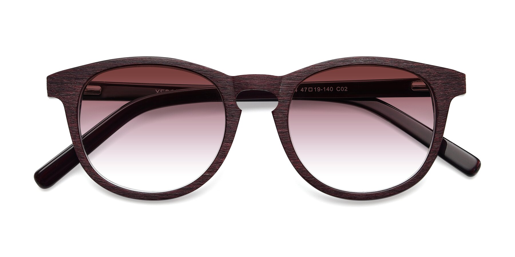 Folded Front of SR6044 in Wine-Wooden with Garnet Gradient Lenses