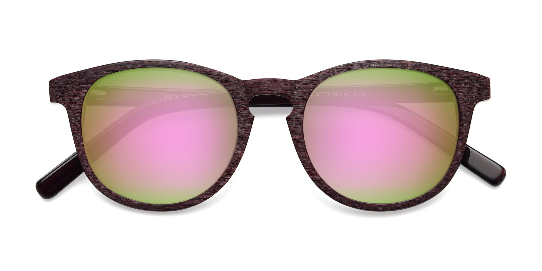 Folded Front of SR6044 in Wine-Wooden with Pink Mirrored Lenses