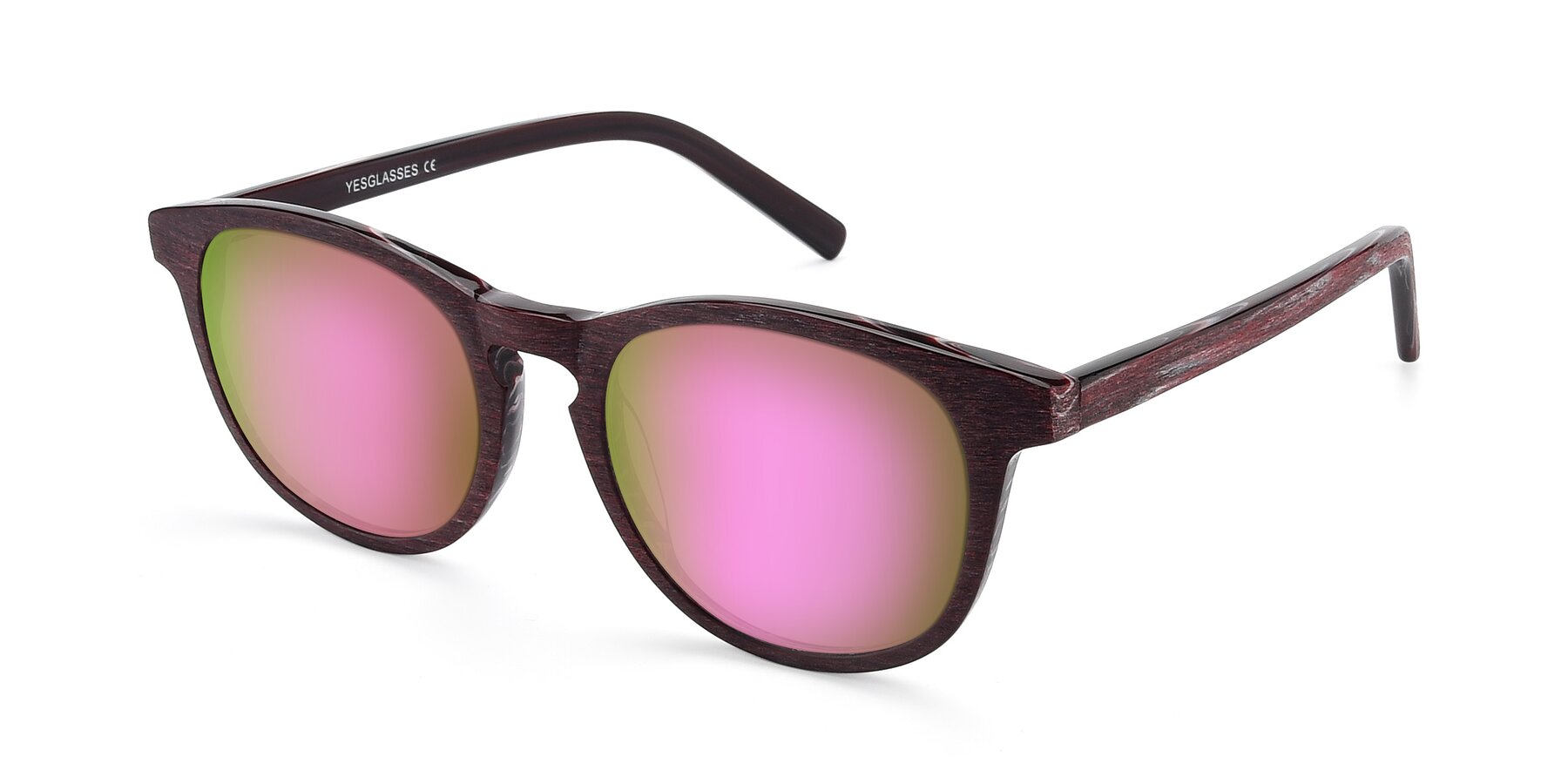 Angle of SR6044 in Wine-Wooden with Pink Mirrored Lenses