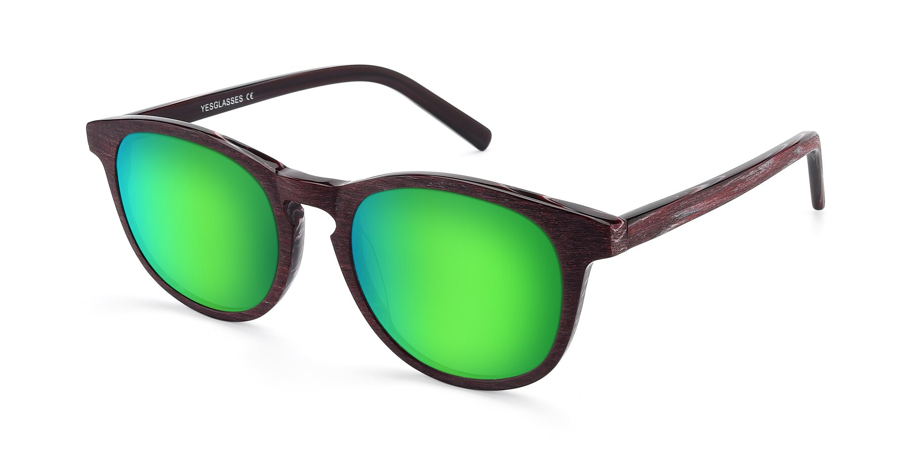 Angle of SR6044 in Wine-Wooden with Green Mirrored Lenses