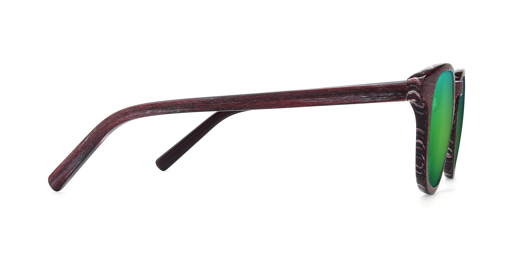Side of SR6044 in Wine-Wooden with Green Mirrored Lenses