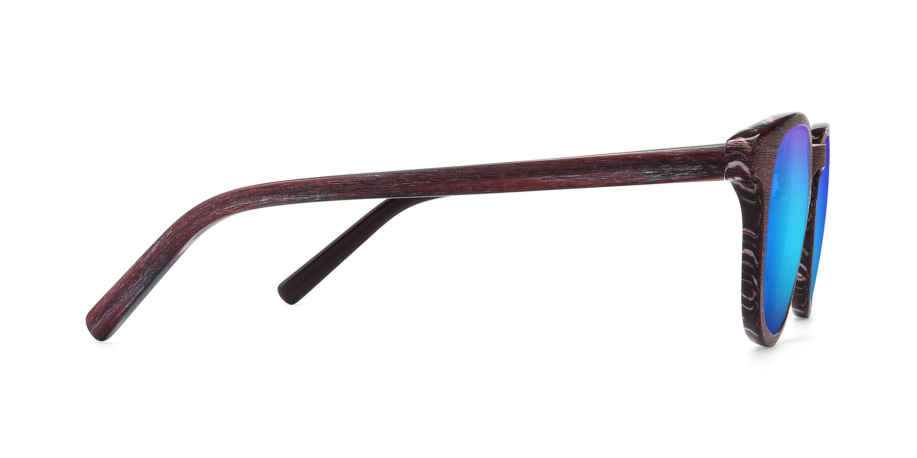 Side of SR6044 in Wine-Wooden with Blue Mirrored Lenses