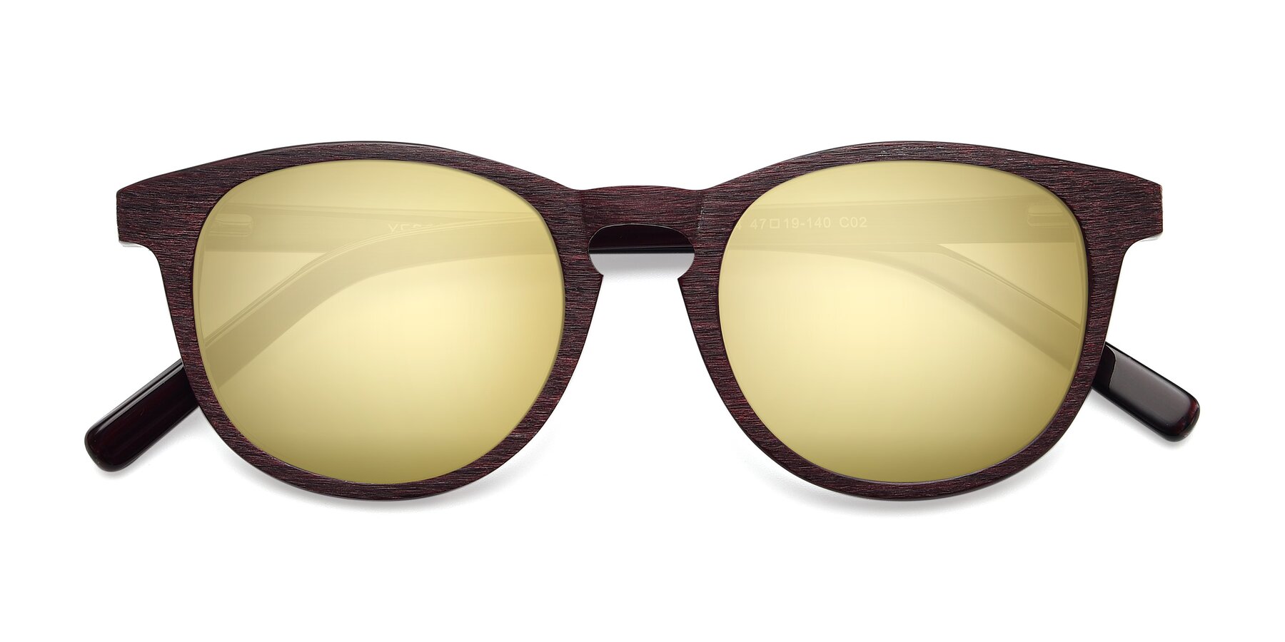 Folded Front of SR6044 in Wine-Wooden with Gold Mirrored Lenses