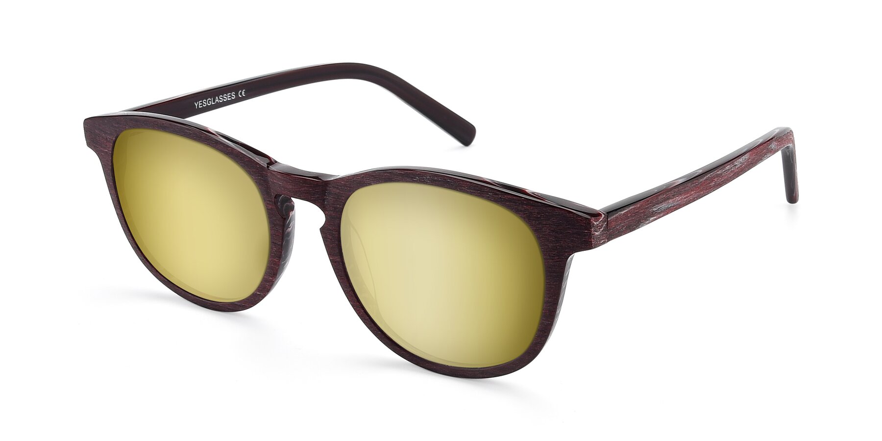 Angle of SR6044 in Wine-Wooden with Gold Mirrored Lenses