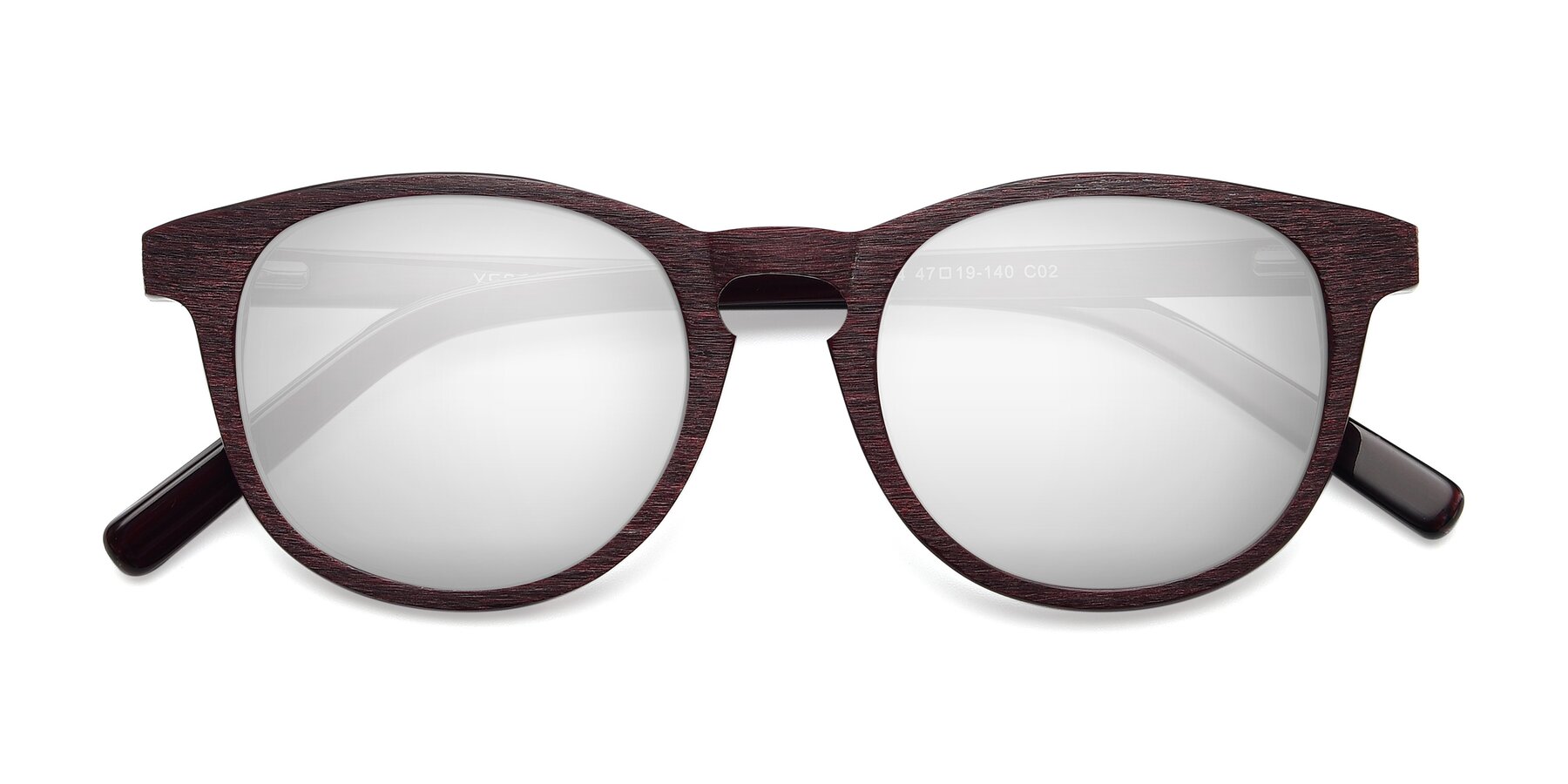 Folded Front of SR6044 in Wine-Wooden with Silver Mirrored Lenses