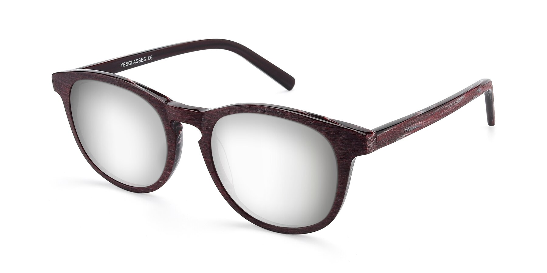 Angle of SR6044 in Wine-Wooden with Silver Mirrored Lenses