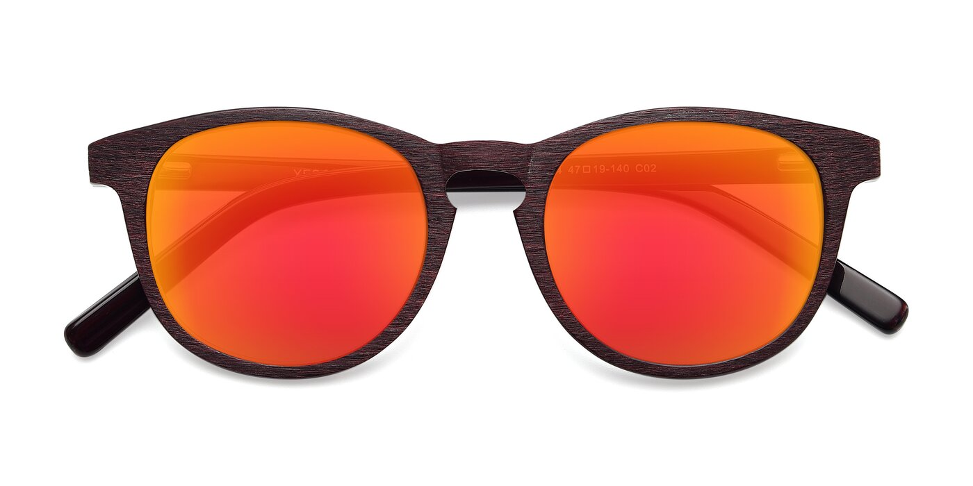 SR6044 - Wine / Wooden Flash Mirrored Sunglasses