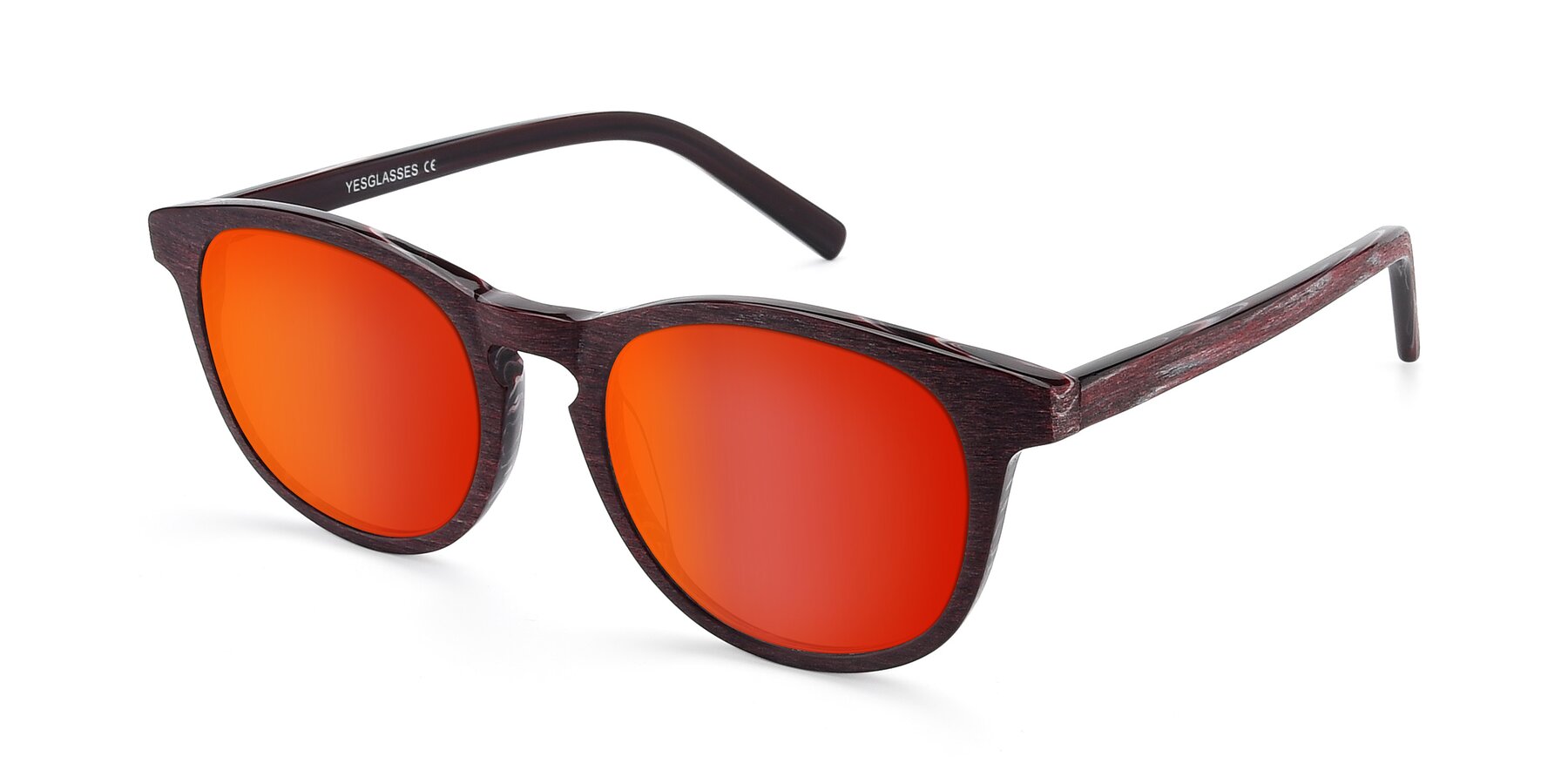Angle of SR6044 in Wine-Wooden with Red Gold Mirrored Lenses
